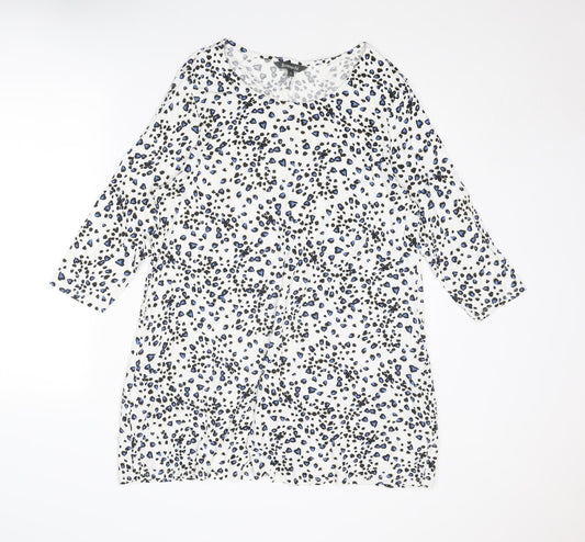 Bonmarché Womens White Geometric Viscose A-Line Size 14 Round Neck Pullover - Heart pattern