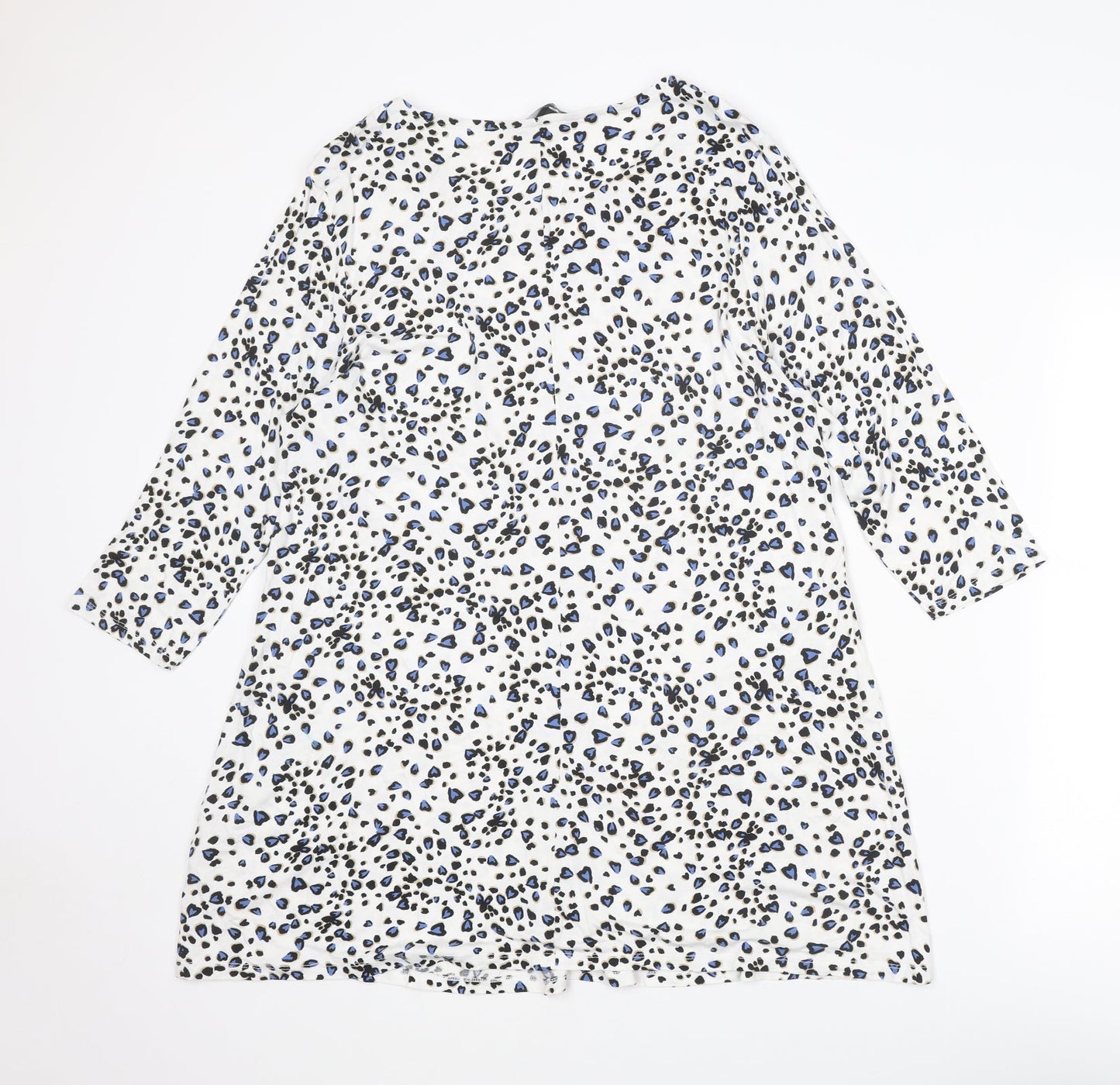 Bonmarché Womens White Geometric Viscose A-Line Size 14 Round Neck Pullover - Heart pattern