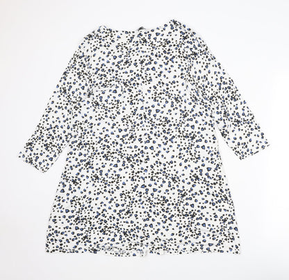 Bonmarché Womens White Geometric Viscose A-Line Size 14 Round Neck Pullover - Heart pattern