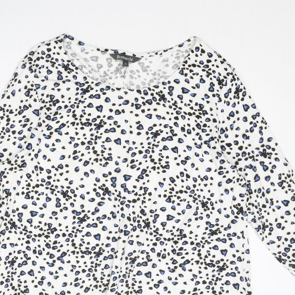 Bonmarché Womens White Geometric Viscose A-Line Size 14 Round Neck Pullover - Heart pattern