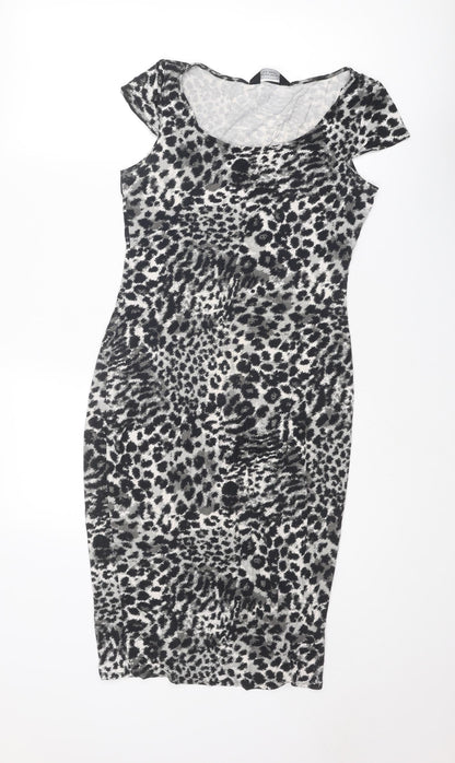 Dorothy Perkins Womens Grey Animal Print Viscose Shift Size 12 Round Neck Pullover - Leopard Print