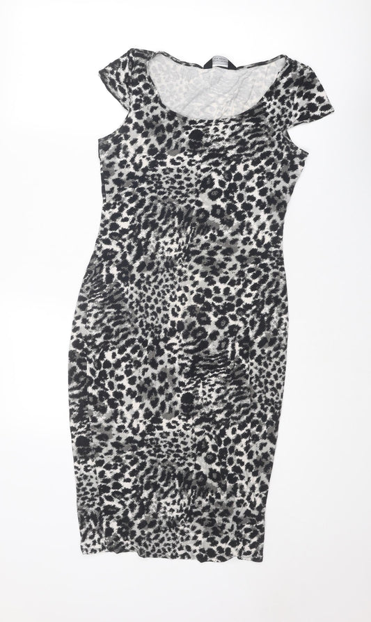 Dorothy Perkins Womens Grey Animal Print Viscose Shift Size 12 Round Neck Pullover - Leopard Print