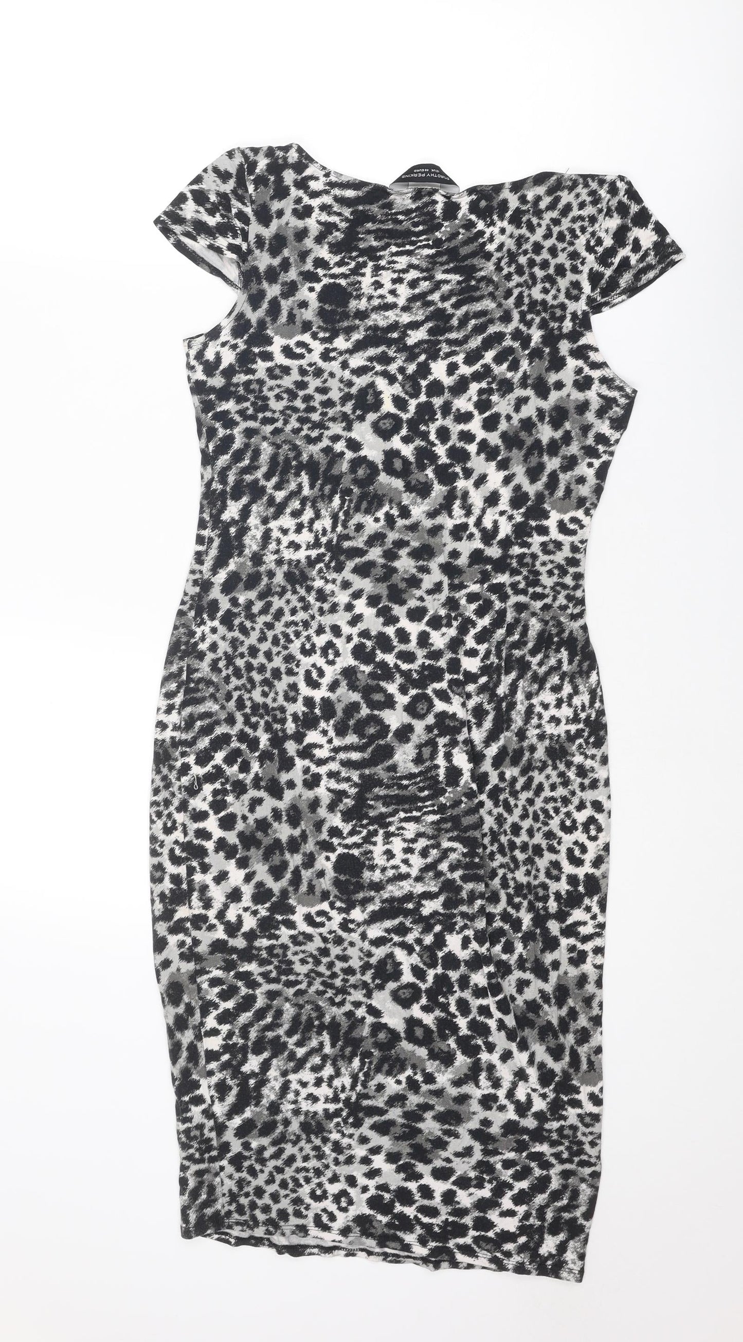 Dorothy Perkins Womens Grey Animal Print Viscose Shift Size 12 Round Neck Pullover - Leopard Print