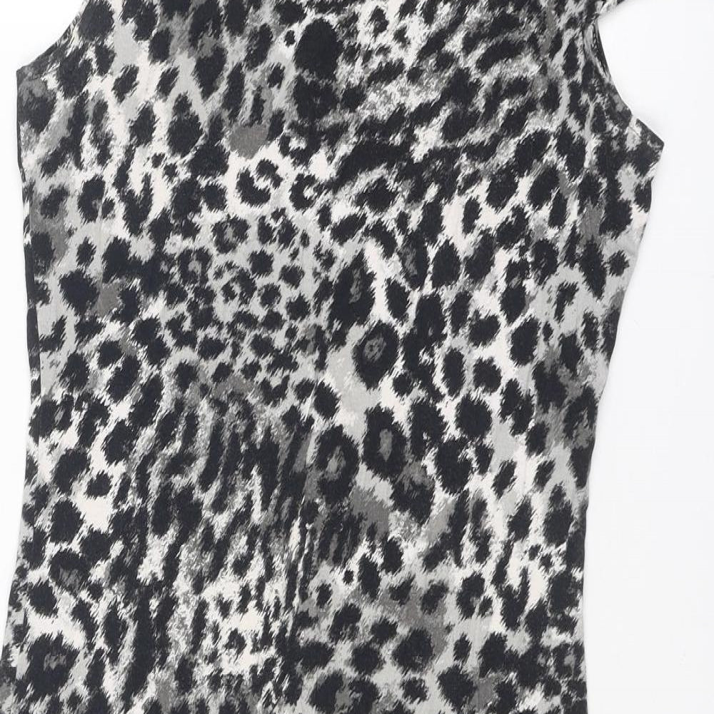 Dorothy Perkins Womens Grey Animal Print Viscose Shift Size 12 Round Neck Pullover - Leopard Print