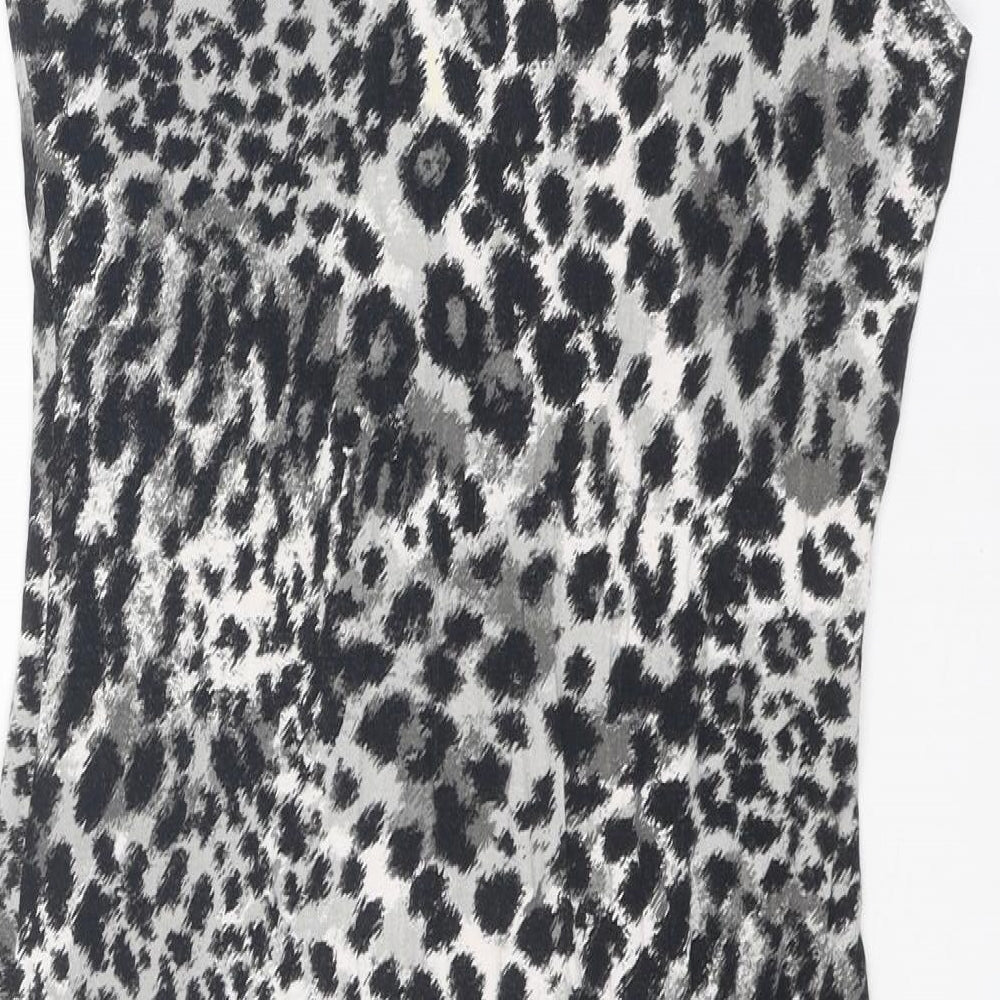 Dorothy Perkins Womens Grey Animal Print Viscose Shift Size 12 Round Neck Pullover - Leopard Print