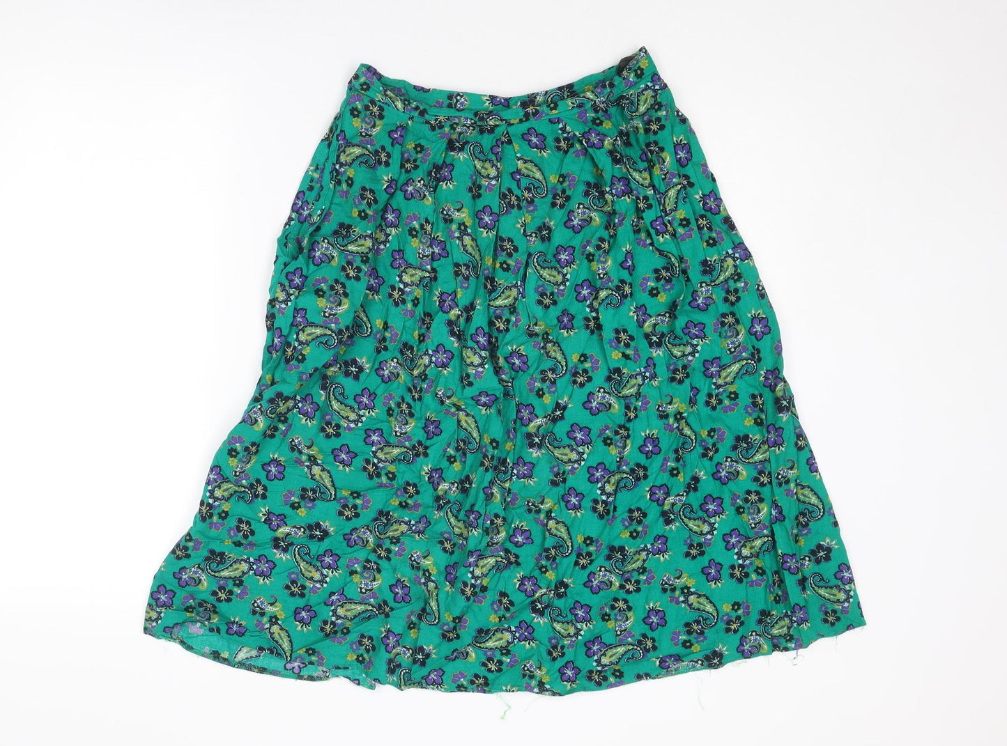 Anne Brooks Womens Green Floral Viscose Swing Skirt Size 12 Zip