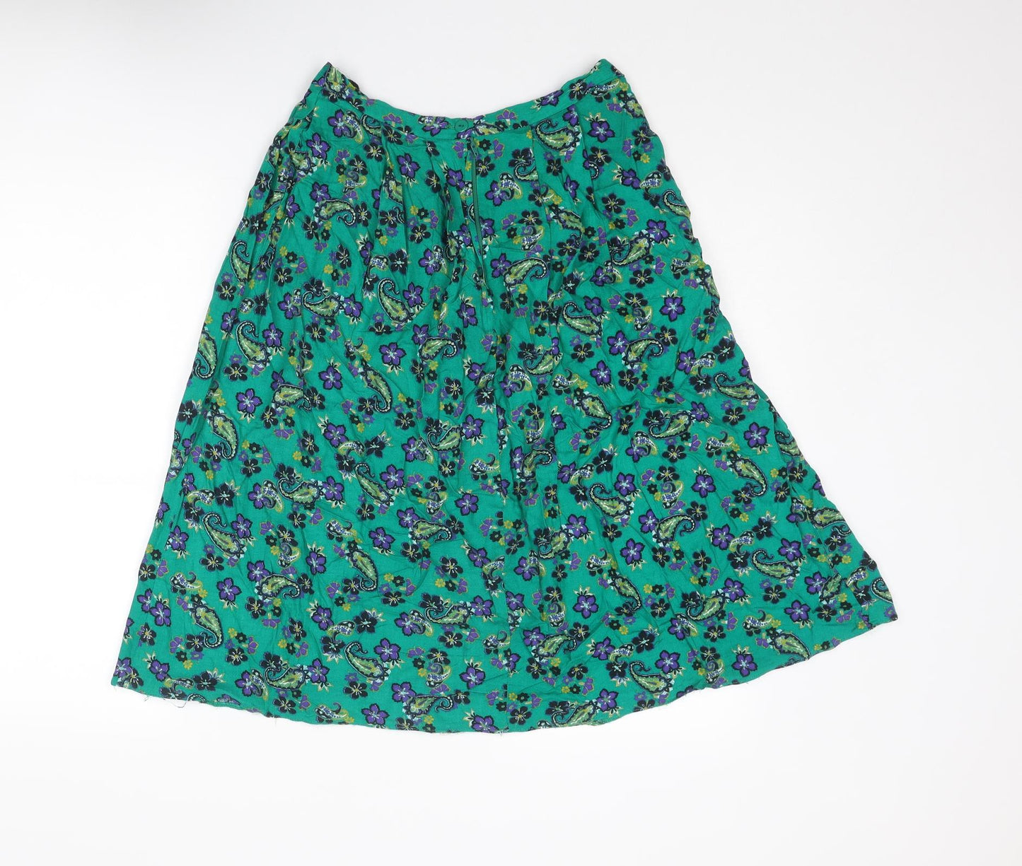 Anne Brooks Womens Green Floral Viscose Swing Skirt Size 12 Zip