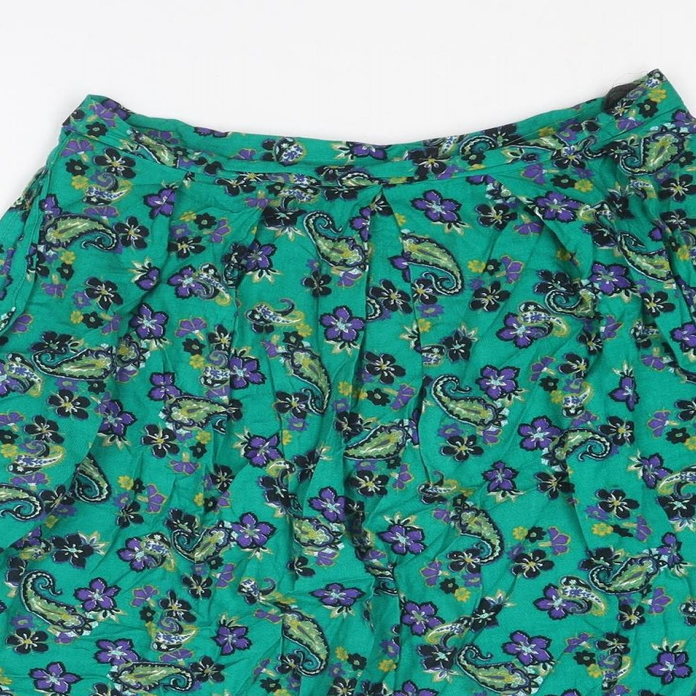 Anne Brooks Womens Green Floral Viscose Swing Skirt Size 12 Zip