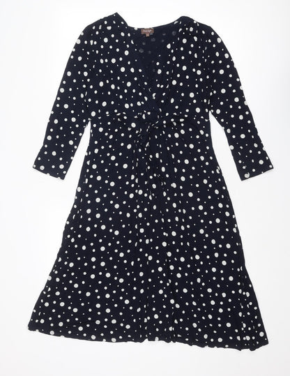 Monsoon Womens Blue Polka Dot Viscose A-Line Size 12 V-Neck Pullover