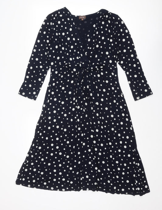 Monsoon Womens Blue Polka Dot Viscose A-Line Size 12 V-Neck Pullover