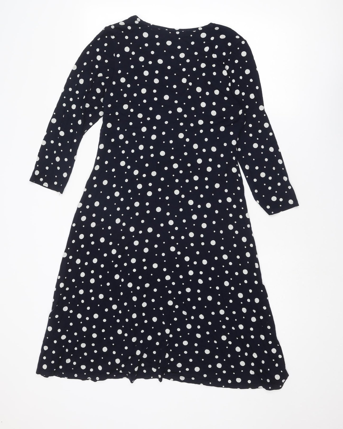 Monsoon Womens Blue Polka Dot Viscose A-Line Size 12 V-Neck Pullover