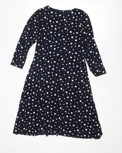 Monsoon Womens Blue Polka Dot Viscose A-Line Size 12 V-Neck Pullover