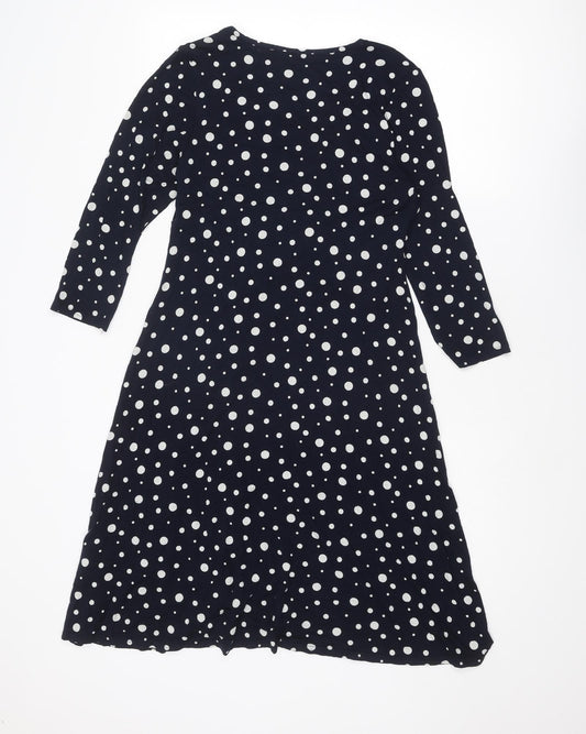 Monsoon Womens Blue Polka Dot Viscose A-Line Size 12 V-Neck Pullover