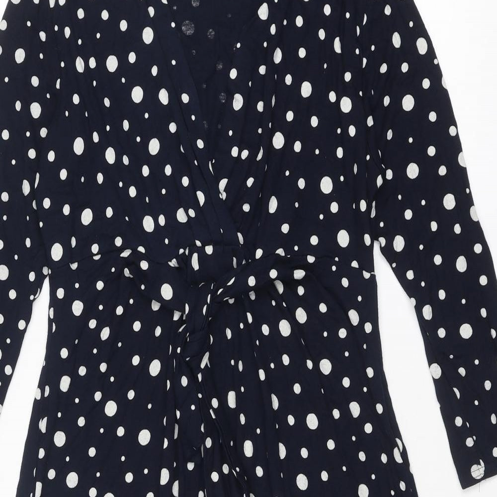 Monsoon Womens Blue Polka Dot Viscose A-Line Size 12 V-Neck Pullover