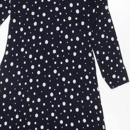 Monsoon Womens Blue Polka Dot Viscose A-Line Size 12 V-Neck Pullover