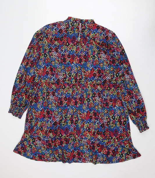 Oasis Womens Multicoloured Geometric Polyester A-Line Size XL Mock Neck Button