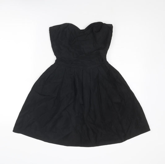 Oasis Womens Black Acetate Skater Dress Size 8 Sweetheart Zip