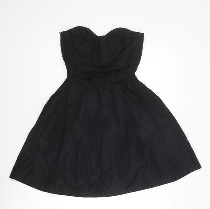Oasis Womens Black Acetate Skater Dress Size 8 Sweetheart Zip