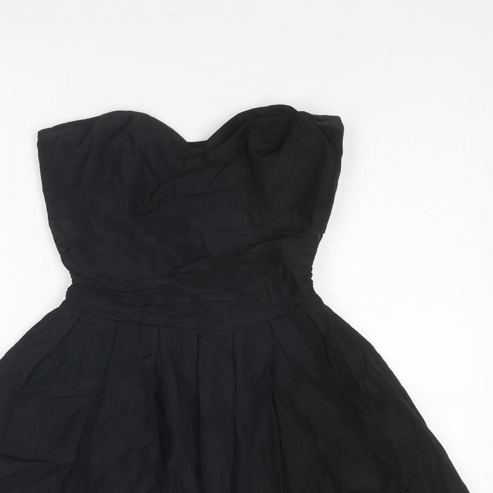 Oasis Womens Black Acetate Skater Dress Size 8 Sweetheart Zip