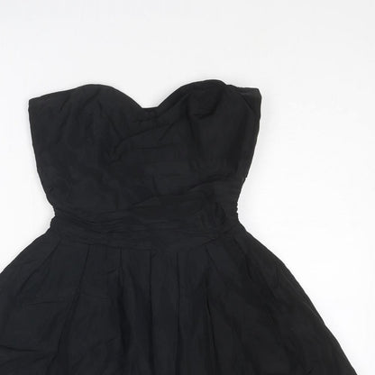 Oasis Womens Black Acetate Skater Dress Size 8 Sweetheart Zip