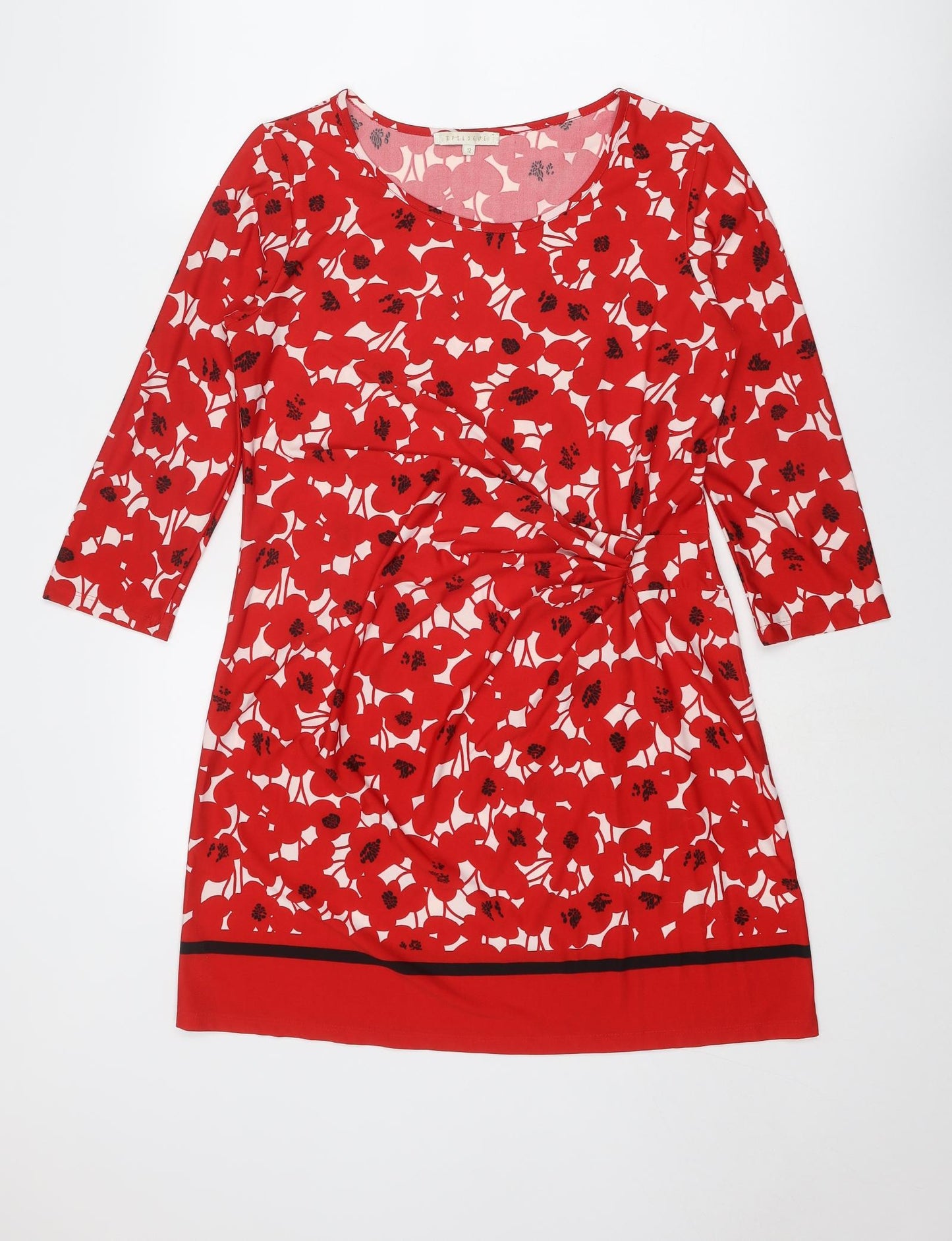 Epilogue Womens Red Floral Polyester Shift Size 12 Boat Neck Pullover