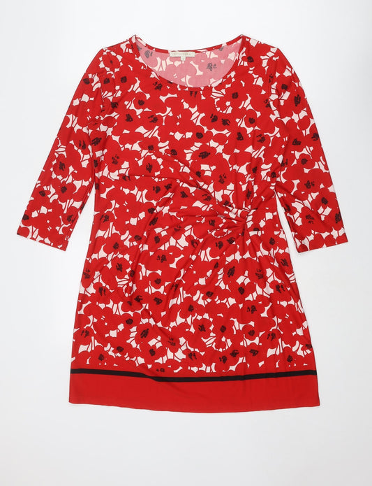 Epilogue Womens Red Floral Polyester Shift Size 12 Boat Neck Pullover