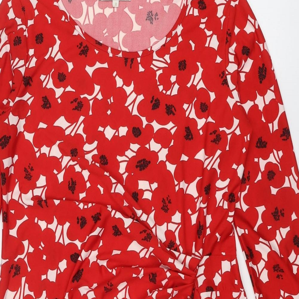 Epilogue Womens Red Floral Polyester Shift Size 12 Boat Neck Pullover