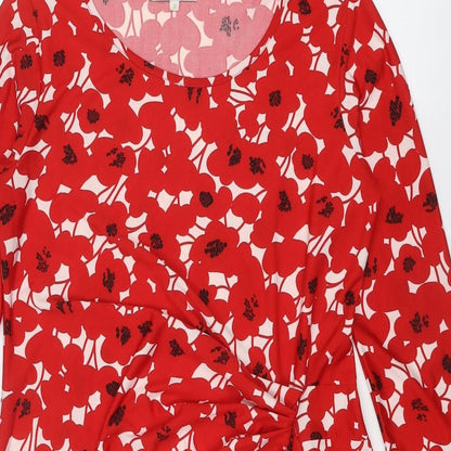 Epilogue Womens Red Floral Polyester Shift Size 12 Boat Neck Pullover