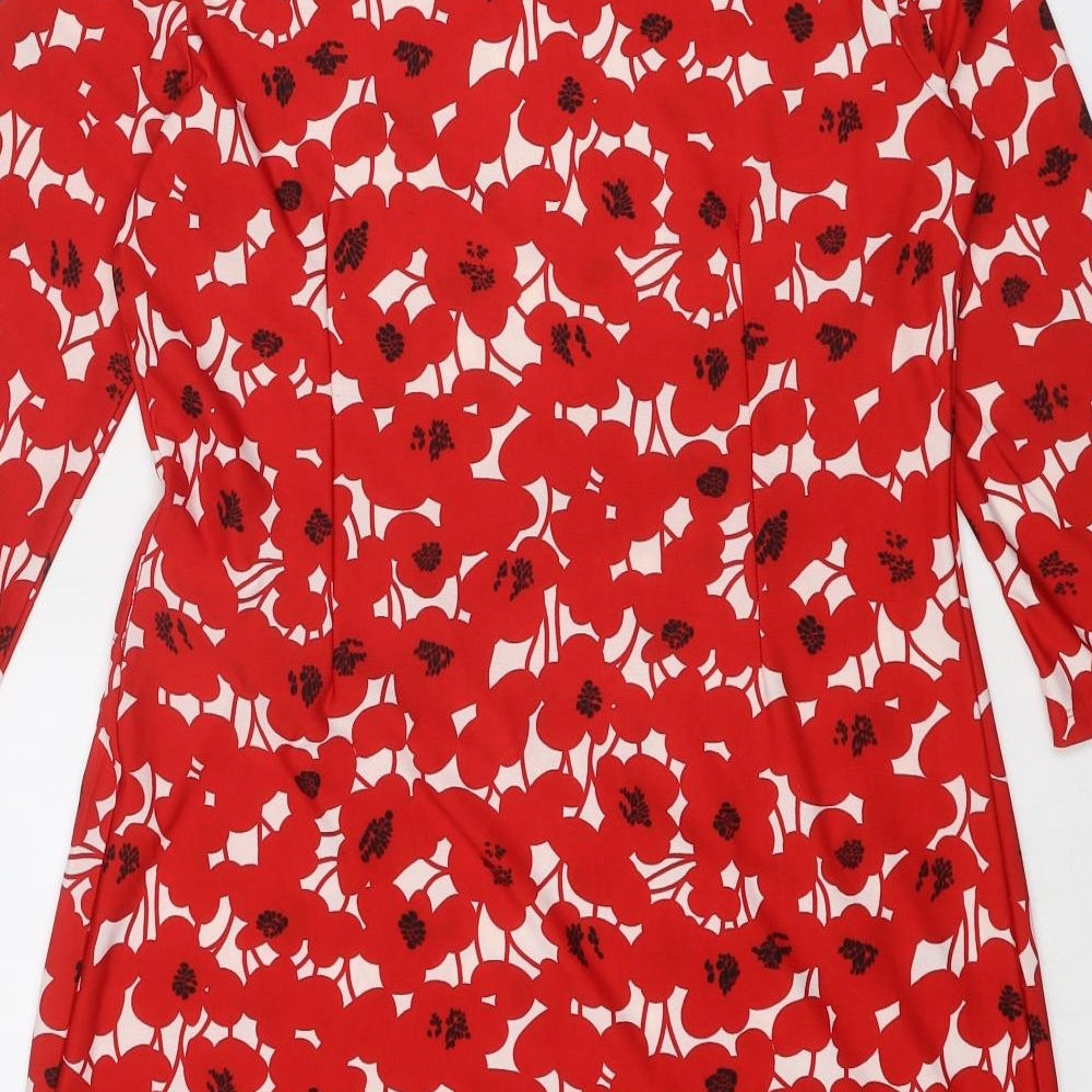 Epilogue Womens Red Floral Polyester Shift Size 12 Boat Neck Pullover