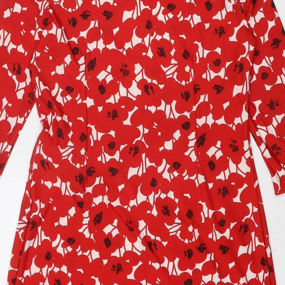 Epilogue Womens Red Floral Polyester Shift Size 12 Boat Neck Pullover