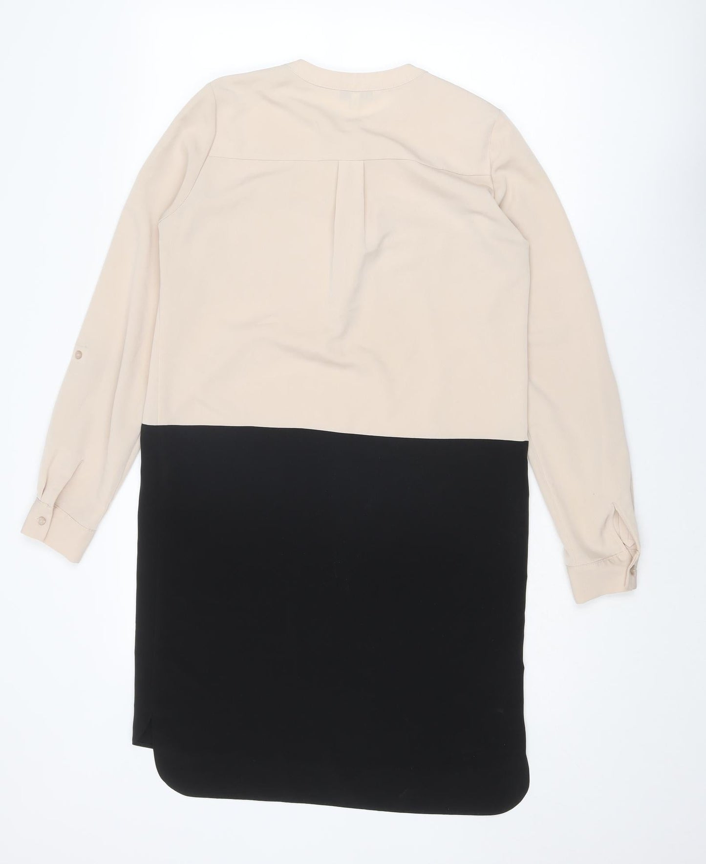 NEXT Womens Beige Colourblock Polyester Shirt Dress Size 8 Round Neck Button