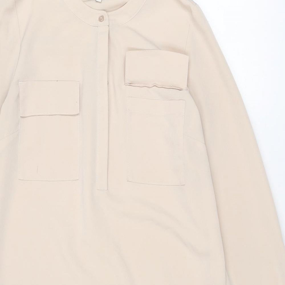 NEXT Womens Beige Colourblock Polyester Shirt Dress Size 8 Round Neck Button