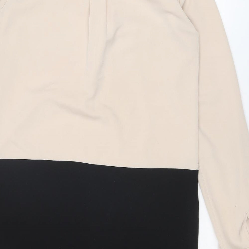 NEXT Womens Beige Colourblock Polyester Shirt Dress Size 8 Round Neck Button