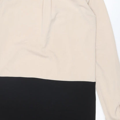 NEXT Womens Beige Colourblock Polyester Shirt Dress Size 8 Round Neck Button