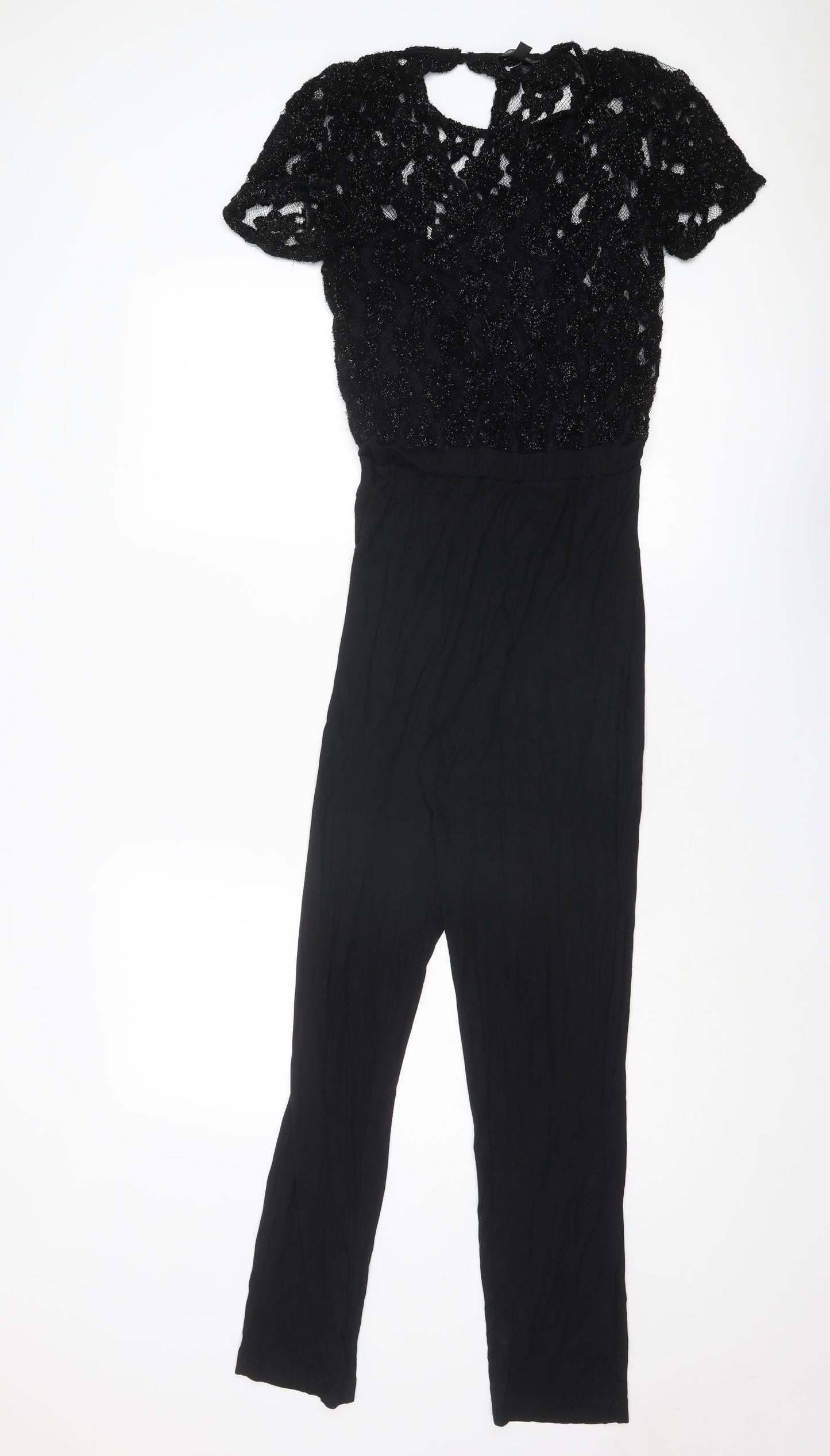 Topshop Womens Black Polyester Jumpsuit One-Piece Size 8 L29 in Button