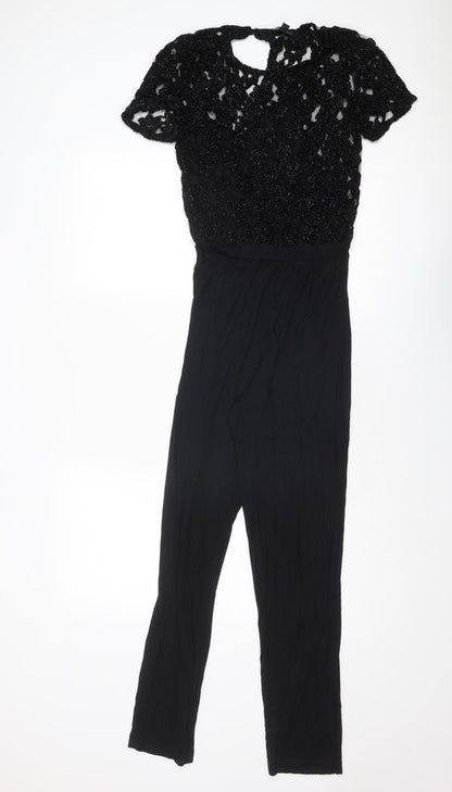 Topshop Womens Black Polyester Jumpsuit One-Piece Size 8 L29 in Button