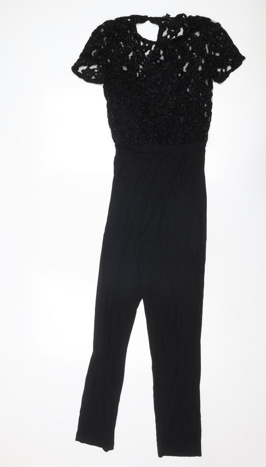 Topshop Womens Black Polyester Jumpsuit One-Piece Size 8 L29 in Button