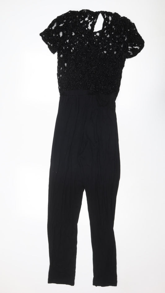 Topshop Womens Black Polyester Jumpsuit One-Piece Size 8 L29 in Button