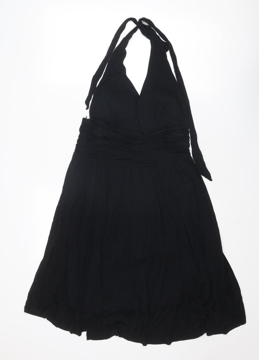 Rainbow Womens Black Viscose A-Line Size 10 Halter Zip