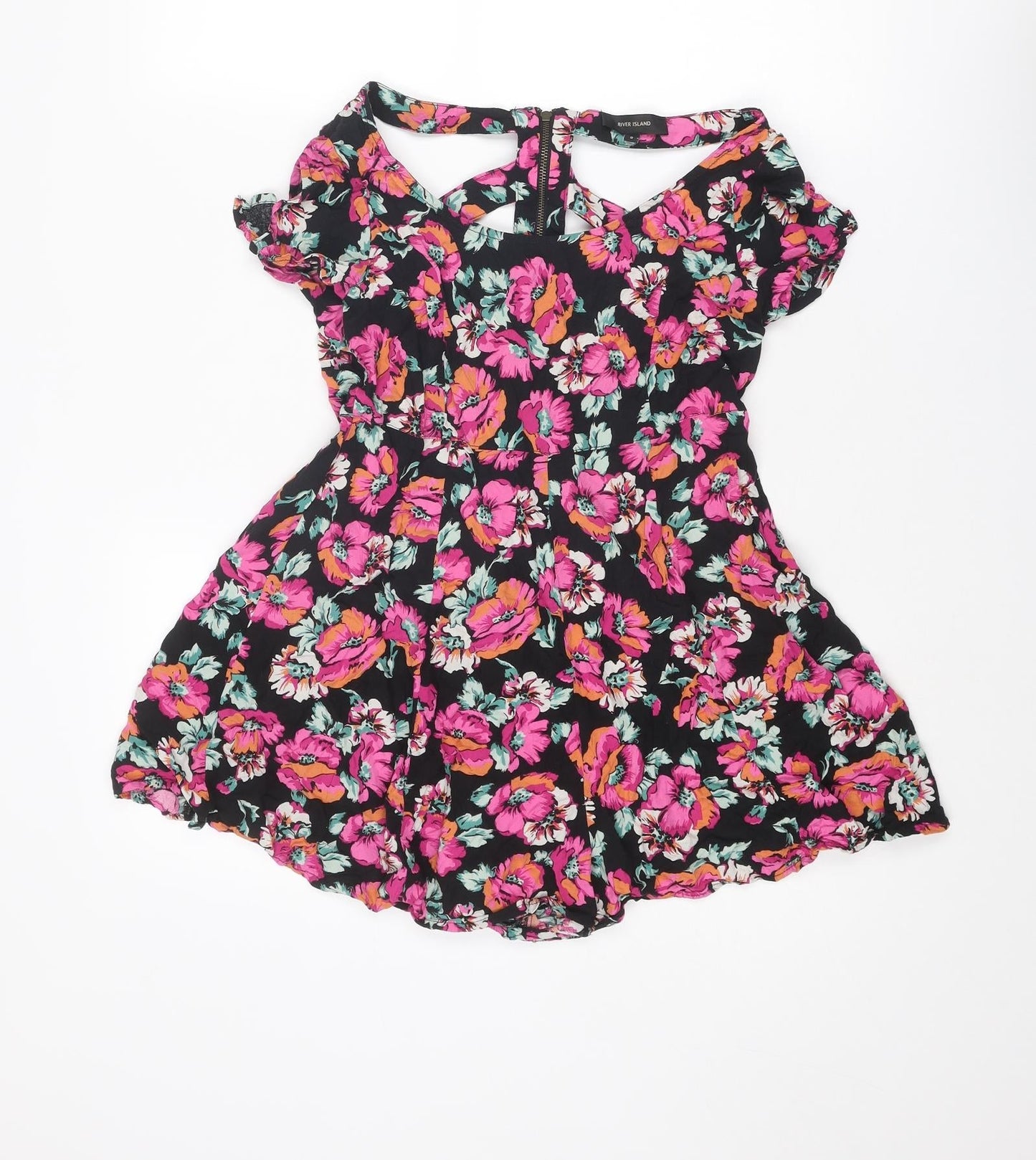 River Island Womens Multicoloured Floral Viscose Playsuit One-Piece Size 8 L3 in Zip