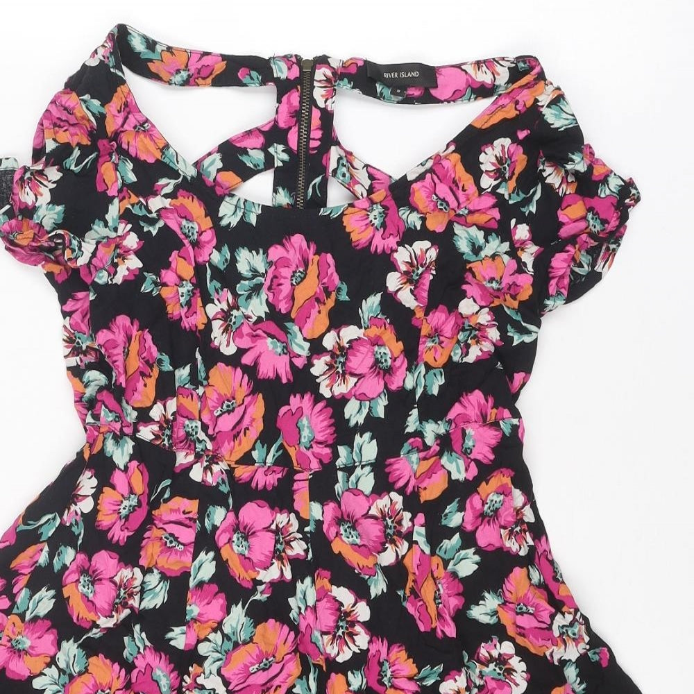 River Island Womens Multicoloured Floral Viscose Playsuit One-Piece Size 8 L3 in Zip