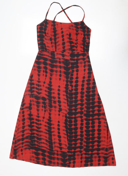 COLLUSION Womens Red Geometric Polyester Slip Dress Size 8 Square Neck Zip