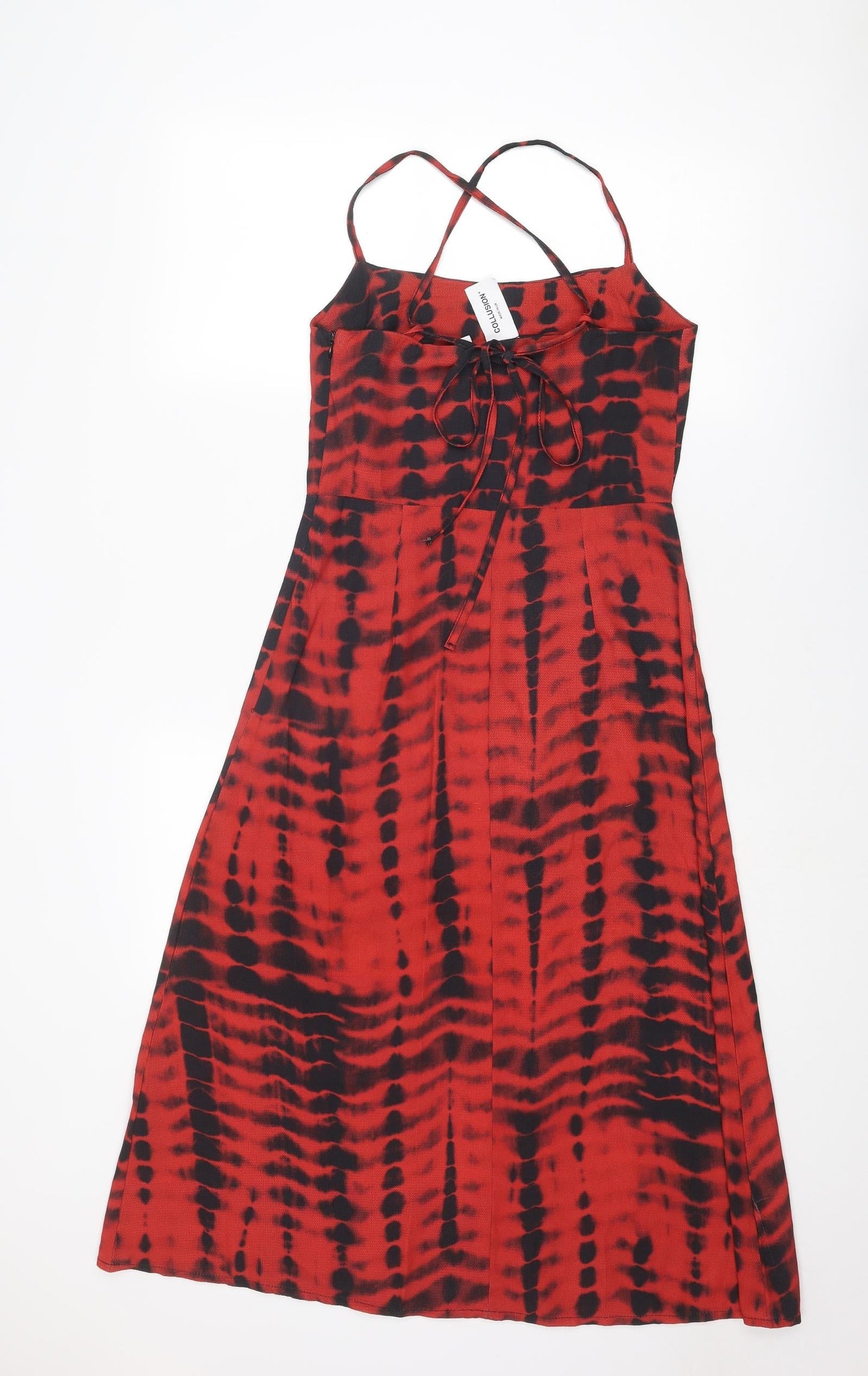 COLLUSION Womens Red Geometric Polyester Slip Dress Size 8 Square Neck Zip