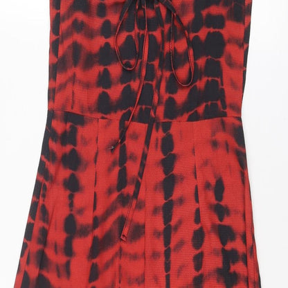 COLLUSION Womens Red Geometric Polyester Slip Dress Size 8 Square Neck Zip