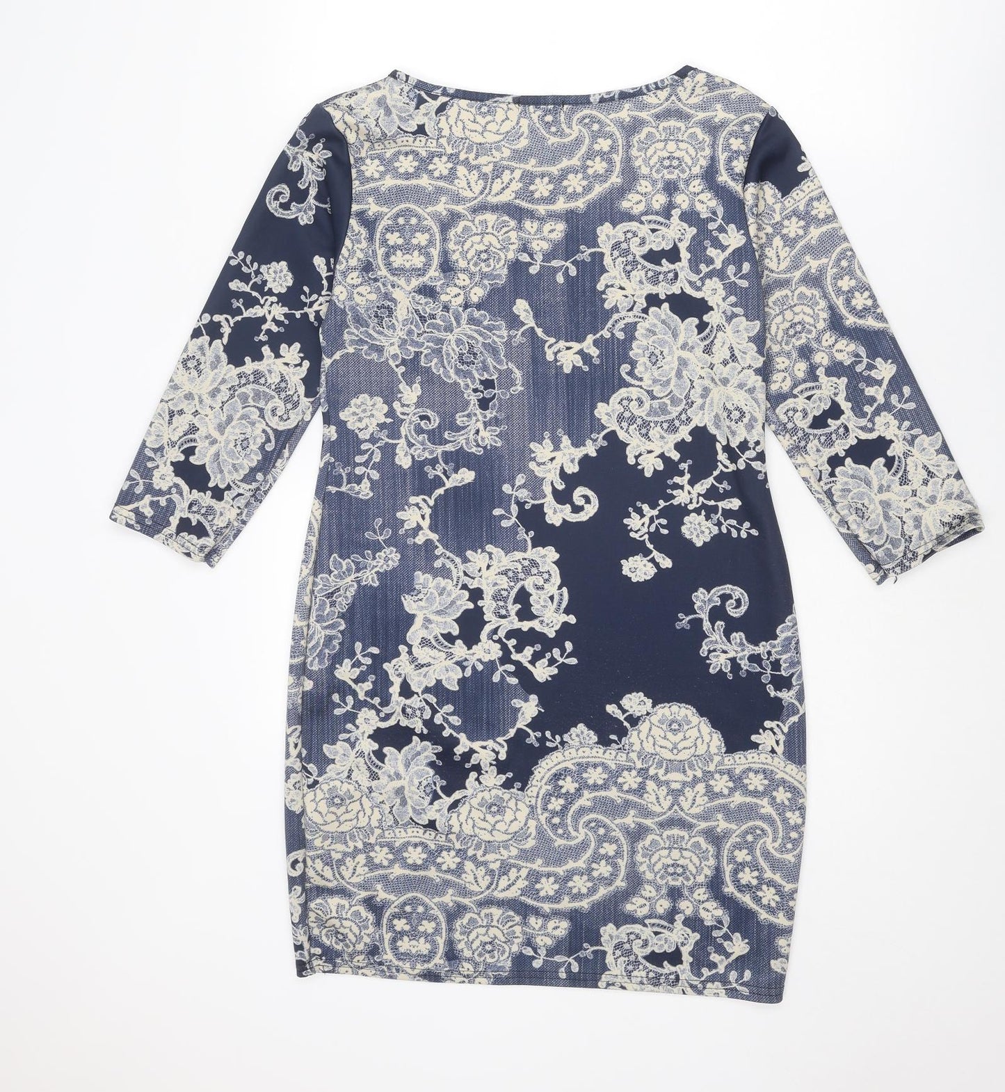 Boohoo Womens Blue Geometric Polyester A-Line Size 12 Boat Neck Pullover