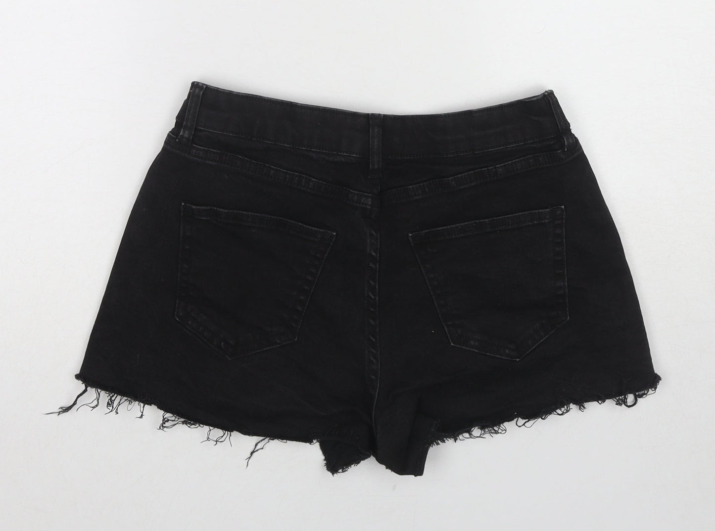 Miss Selfridge Womens Black Cotton Boyfriend Shorts Size 8 L3 in Regular Pull On - Raw Hem