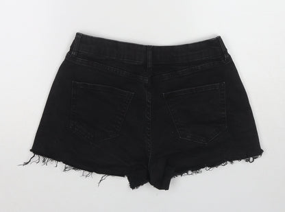 Miss Selfridge Womens Black Cotton Boyfriend Shorts Size 8 L3 in Regular Pull On - Raw Hem