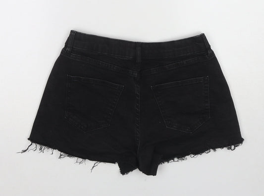 Miss Selfridge Womens Black Cotton Boyfriend Shorts Size 8 L3 in Regular Pull On - Raw Hem