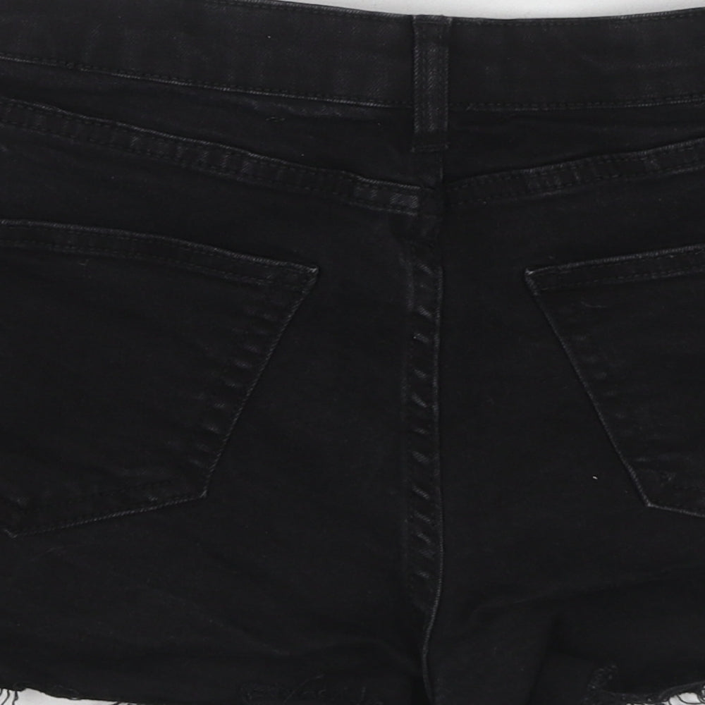 Miss Selfridge Womens Black Cotton Boyfriend Shorts Size 8 L3 in Regular Pull On - Raw Hem
