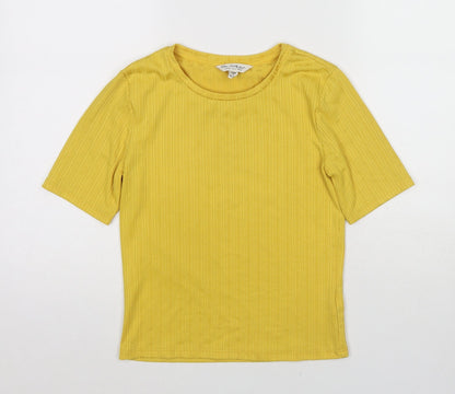 Miss Selfridge Womens Yellow Polyester Basic T-Shirt Size 10 Crew Neck - Textured